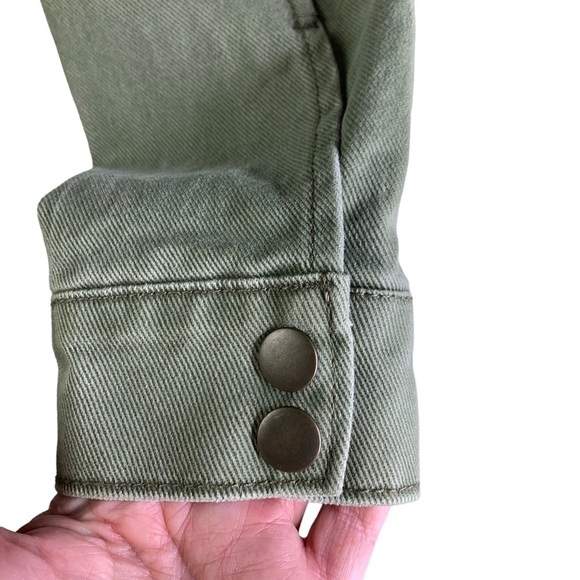 Jessica Simpson Fatigue Green Crop Denim Jacket Snaps & Zip Closure New Sz Small - Picture 15 of 16